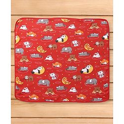Babyhug Interlock Knit Hooded Towel With Animal Print L 30 x B 30 cm - Dark Red