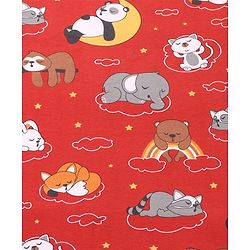 Babyhug Interlock Knit Hooded Towel With Animal Print L 30 x B 30 cm - Dark Red