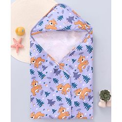 Babyhug Cotton Knit Hooded Wrapper with Bear Print L 76.2 x B 76.2 cm - Lavender