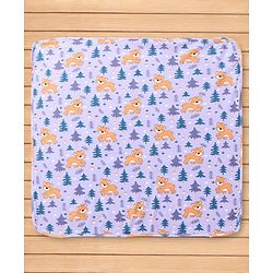 Babyhug Cotton Knit Hooded Wrapper with Bear Print L 76.2 x B 76.2 cm - Lavender