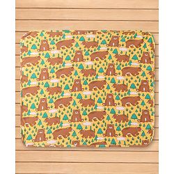 Babyhug Interlock Knit Bear Printed Hooded Wrapper - Yellow