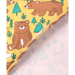 Babyhug Interlock Knit Bear Printed Hooded Wrapper - Yellow