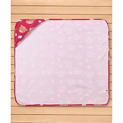 Babyhug Cotton Knit Hooded Wrapper with Bear Print L 76 x B 78 cm - Red