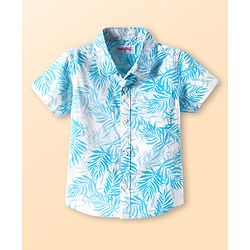 Babyhug Cotton Woven Half Sleeves  Shirt with Leaf Print - White