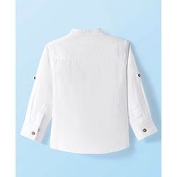 Babyhug Cotton Woven Full Sleeves Mandarin Collar Solid Shirt with Kangaroo Pocket - White