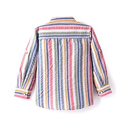 Babyhug Cotton Woven Full Sleeves  Mandarin Collar Shirt with Stripes - White & Pink
