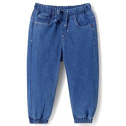 Babyhug Full Length Washed Denim Jeans With Stretch - Navy Blue