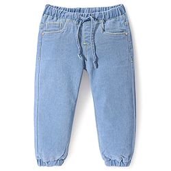 Babyhug Full Length Washed Denim Jeans With Stretch - Navy Blue