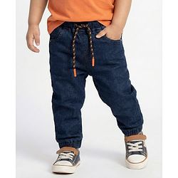 Babyhug Full Length Washed Denim Jeans With Stretch - Navy Blue