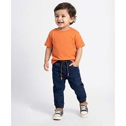 Babyhug Full Length Washed Denim Jeans With Stretch - Navy Blue