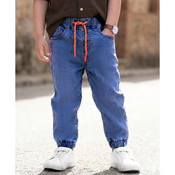 Babyhug Full Length Washed Denim Jeans With Stretch - Navy Blue