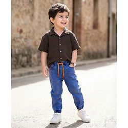 Babyhug Full Length Washed Denim Jeans With Stretch - Navy Blue