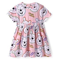 Babyhug Disney Cotton Knit Half Sleeves Winnie The Pooh Printed Frock - Pink