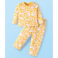 Babyhug Cotton Knit Full Sleeves Printed Night Suit - Yellow