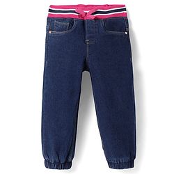 Babyhug Denim Full length washed Jogger with stretch - Dark Blue