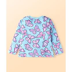 Babyhug Cotton Knit Full Sleeves Butterfly Printed Night Suit - Light Blue
