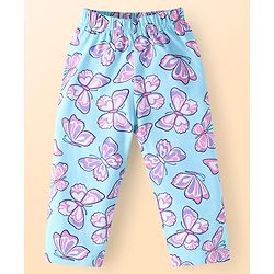 Babyhug Cotton Knit Full Sleeves Butterfly Printed Night Suit - Light Blue