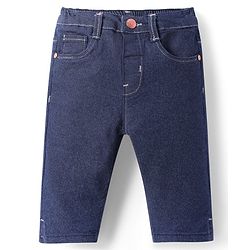 Babyhug Cotton Denim Washed Capri With Stretch -  Navy Blue