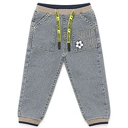 Babyhug Cotton Mix Full Length Denim Washed Joggers With Stretch in Grey