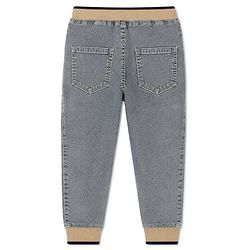 Babyhug Cotton Mix Full Length Denim Washed Joggers With Stretch in Grey