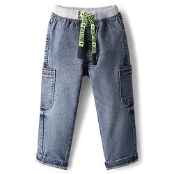 Babyhug Denim Full Length Washed Jeans With Stretch & Cargo Pockets - Blue