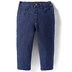 Babyhug Full Length Solid Washed Denim Jeans With Stretch - Navy Blue