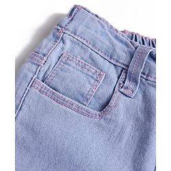Babyhug Full Length Solid Washed Denim Jeans With Stretch - Light Blue
