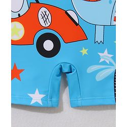 Babyhug Half Sleeves Legged Swimsuit with Cap Dino Print - Blue