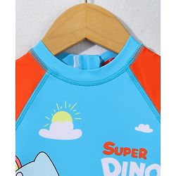Babyhug Half Sleeves Legged Swimsuit with Cap Dino Print - Blue