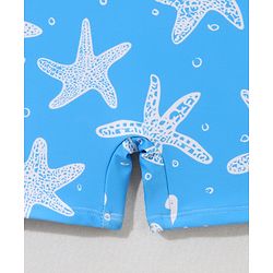 Babyhug Half Sleeves Legged Swimsuit with  Star Print - Blue