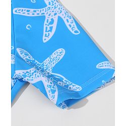 Babyhug Half Sleeves Legged Swimsuit with  Star Print - Blue