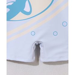 Babyhug Half Sleeves Legged Swimsuit with Cap  Dolphin Print - Blue