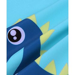 Babyhug Half Sleeves Legged Swimsuit with Cap Dino Print - Blue