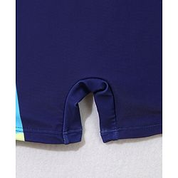 Babyhug Half Sleeves Legged Swimsuit with Cap Giraffe Print - Navy Blue