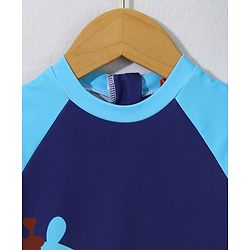Babyhug Half Sleeves Legged Swimsuit with Cap Giraffe Print - Navy Blue