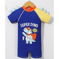Babyhug Half Sleeves Legged Swimsuit with  Dino Print - Navy Blue