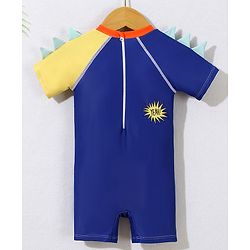 Babyhug Half Sleeves Legged Swimsuit with  Dino Print - Navy Blue
