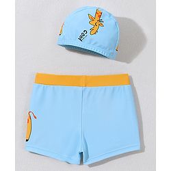 Babyhug Swimming Trunk with Cap Giraffe Print - Light Blue