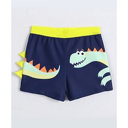 Babyhug Swimming Trunks With Dino Print & Applique - Navy Blue
