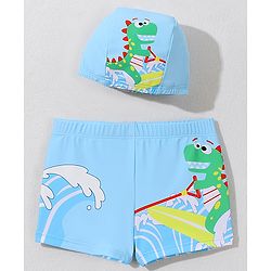 Babyhug Swimming Trunk with Cap Dino Print - Navy Blue