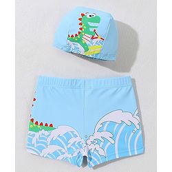 Babyhug Swimming Trunk with Cap Dino Print - Navy Blue