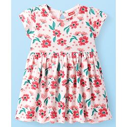 Babyhug Cotton Knit Half Sleeves Frock with Floral Print - Pink