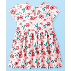 Babyhug Cotton Knit Half Sleeves Frock with Floral Print - Pink