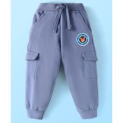 Babyhug Terry Knit Full Sleeves T-Shirt & Lounge Pant Set With Animal Print & Patch - White & Light Blue
