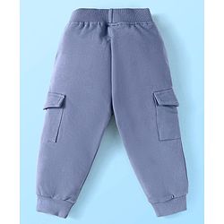 Babyhug Terry Knit Full Sleeves T-Shirt & Lounge Pant Set With Animal Print & Patch - White & Light Blue