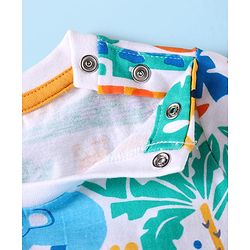 Babyhug Terry Knit Full Sleeves T-Shirt & Lounge Pant Set With Animal Print & Patch - White & Light Blue
