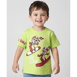 Babyhug Disney Single Jersey Knit Half Sleeves T-Shirt with Chip n Dale Graphics -Limegreen