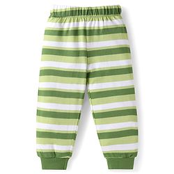 Babyhug Cotton Knit Full Sleeves Night Suit with Fox & Sloth Bear Print & Stripes - Green