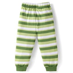 Babyhug Cotton Knit Full Sleeves Night Suit with Fox & Sloth Bear Print & Stripes - Green