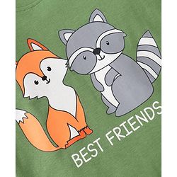 Babyhug Cotton Knit Full Sleeves Night Suit with Fox & Sloth Bear Print & Stripes - Green